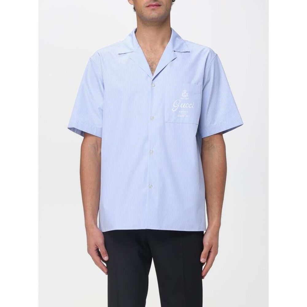 Gucci Men Striped Cotton Casual Shirt Gucci With Logo